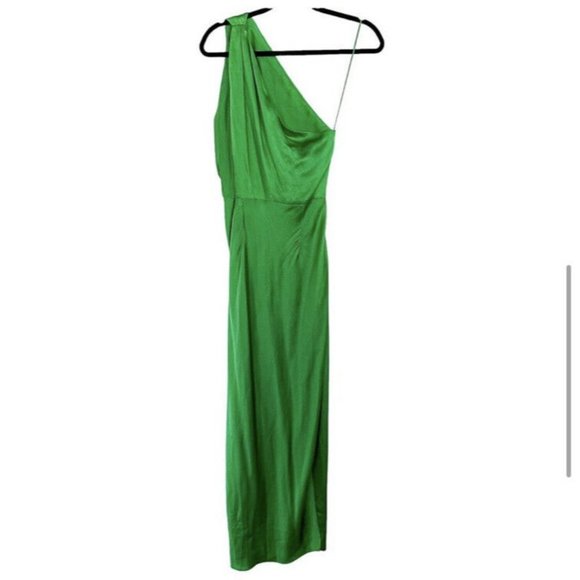 The Sei X REVOLVE Asymmetrical Draped Dress Kelly Green Silk - Picture 6 of 8